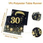 Black Gold Happy Birthday Table Runner 30th 40th 50th Birthday Party Decoration Adult  Anniversary Birthday Party Supplies