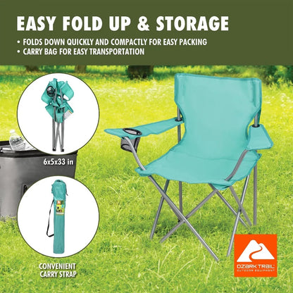 Quad Folding Camp Chair with Cup Holder, Green Sea