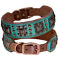 Genuine Leather Spiked Dog Collar – Adjustable L/XL for Medium & Large Dogs (Pitbull, Bulldog, German Shepherd) – Black Brown Green