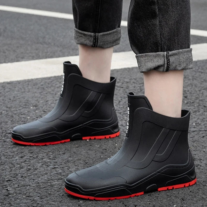 Slip-On PVC Ankle Rain Boots with Rubber Sole - YEAE