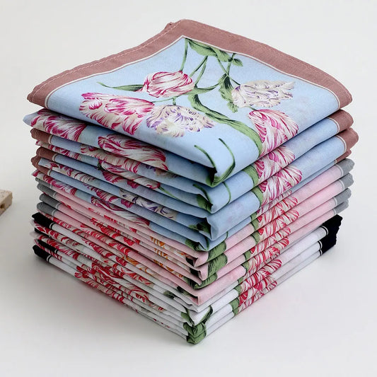 3-Pack Cotton Floral Handkerchiefs for Women — Pocket Handkerchiefs & Sweat Towels for Weddings, Mother's Day, Business Gifts