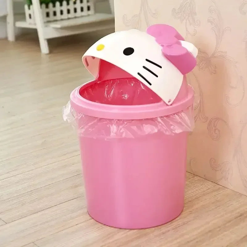 Kawaii Cat Trash Can Cute Plastic Rubbish Bin for Bedroom & Living Room — 21 cm (8.3 in) / 37 cm (14.6 in)