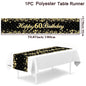 Black Gold Happy Birthday Table Runner 30th 40th 50th Birthday Party Decoration Adult  Anniversary Birthday Party Supplies
