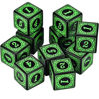 10PCS/Set Acrylic Dice Set D6 Carved Pattern Polyhedron Dice 6-sides Game Dice for RPG Dungeons and Dragons Board Game
