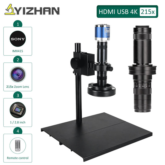 YIZHAN 215X 4K HD Digital Microscope Imx415 HDMI Camera USB-C Output Zoom Lens Remote Control Computer Software Optional Base