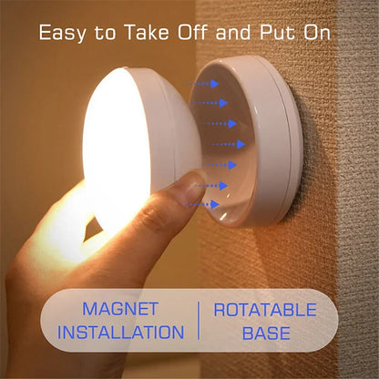 USB Rechargeable LED Motion Sensor Night Light – Magnetic 360° Rotating for Closet, Wardrobe, Cabinet, Bedside