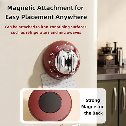 Magnetic 60-Minute Mechanical Kitchen Timer, Loud 70dB Countdown Alarm, No-Battery Cooking & Baking Timer