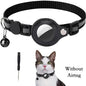 Adjustable Reflective Cat Collar with Tracker Case & Bell — Protective PU Holder for Bluetooth GPS Trackers, 22–34 cm (8.7–13.4 in)