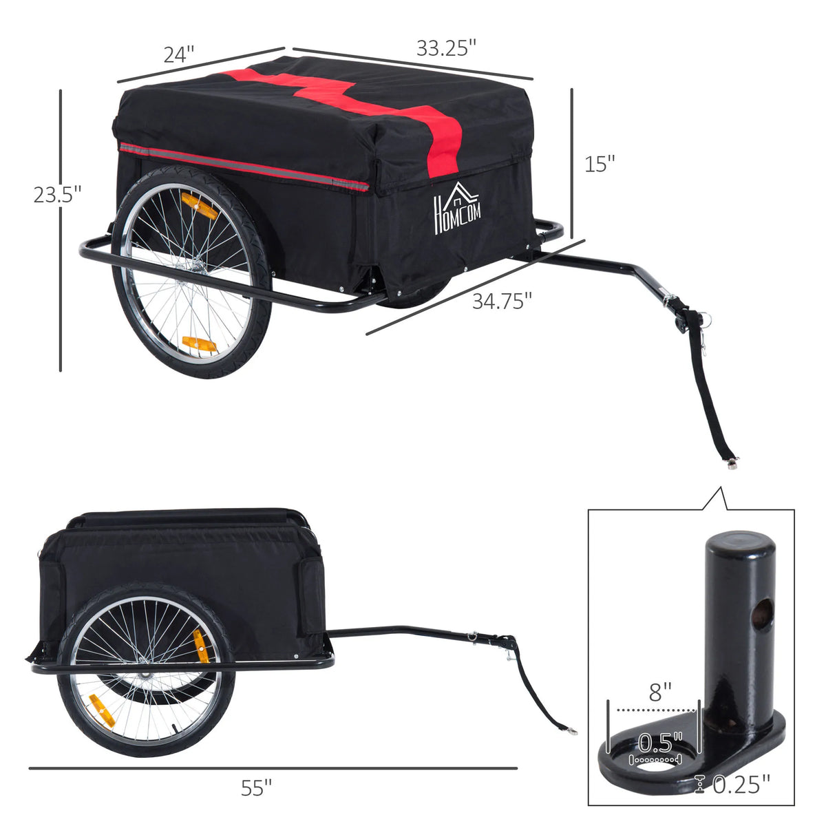 Outsunny 88 lb Two-Wheel Bike Cargo Trailer with Cover