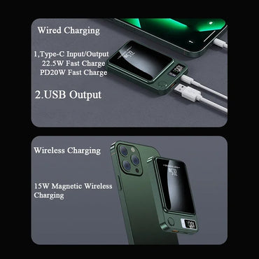 Wireless Magnetic Power Bank 22.5W Fast Charge – 50,000/100,000/200,000mAh Portable Qi Powerbank with 15W Wireless, USB-C & LED Display