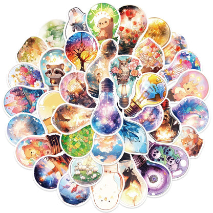 10/30/50pcs INS Style Fantastic Light Bulb World Cartoon Aesthetic Stickers Cute Decal Laptop Graffiti Girl Gradient Sticker Toy