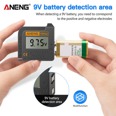 Universal Lithium Battery Tester Portable 1.2-9V LCD Battery Checker for AA AAA C D 9V 18650 & Button Cells