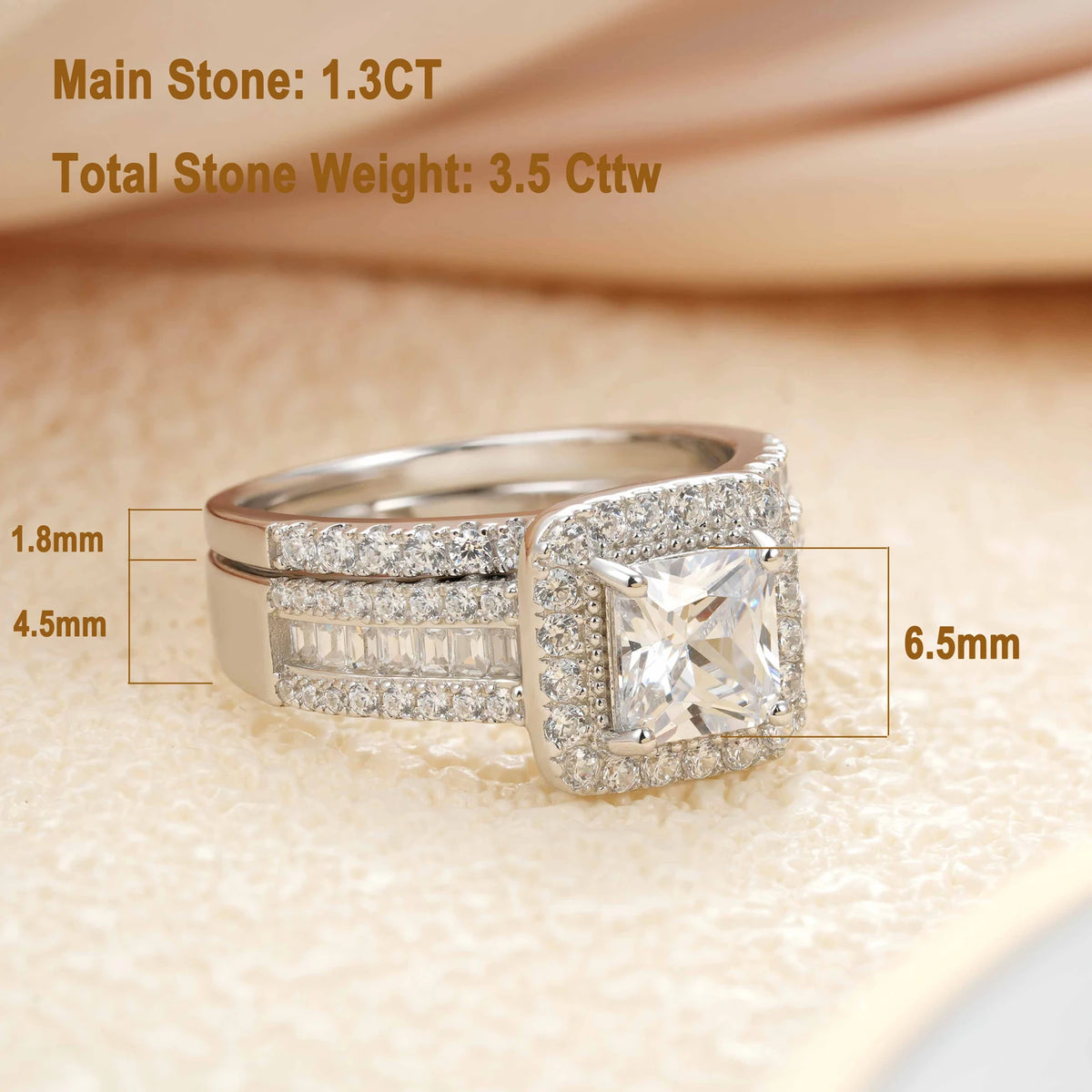 Newshe 925 Sterling Silver Bridal Ring Set – Princess Cut AAAAA Cubic Zirconia, 3.5ct, Rhodium Plated, Nickel-Free, Sizes 5–13 – Wedding & Engagement