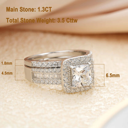 Newshe 925 Sterling Silver Bridal Ring Set – Princess Cut AAAAA Cubic Zirconia, 3.5ct, Rhodium Plated, Nickel-Free, Sizes 5–13 – Wedding & Engagement