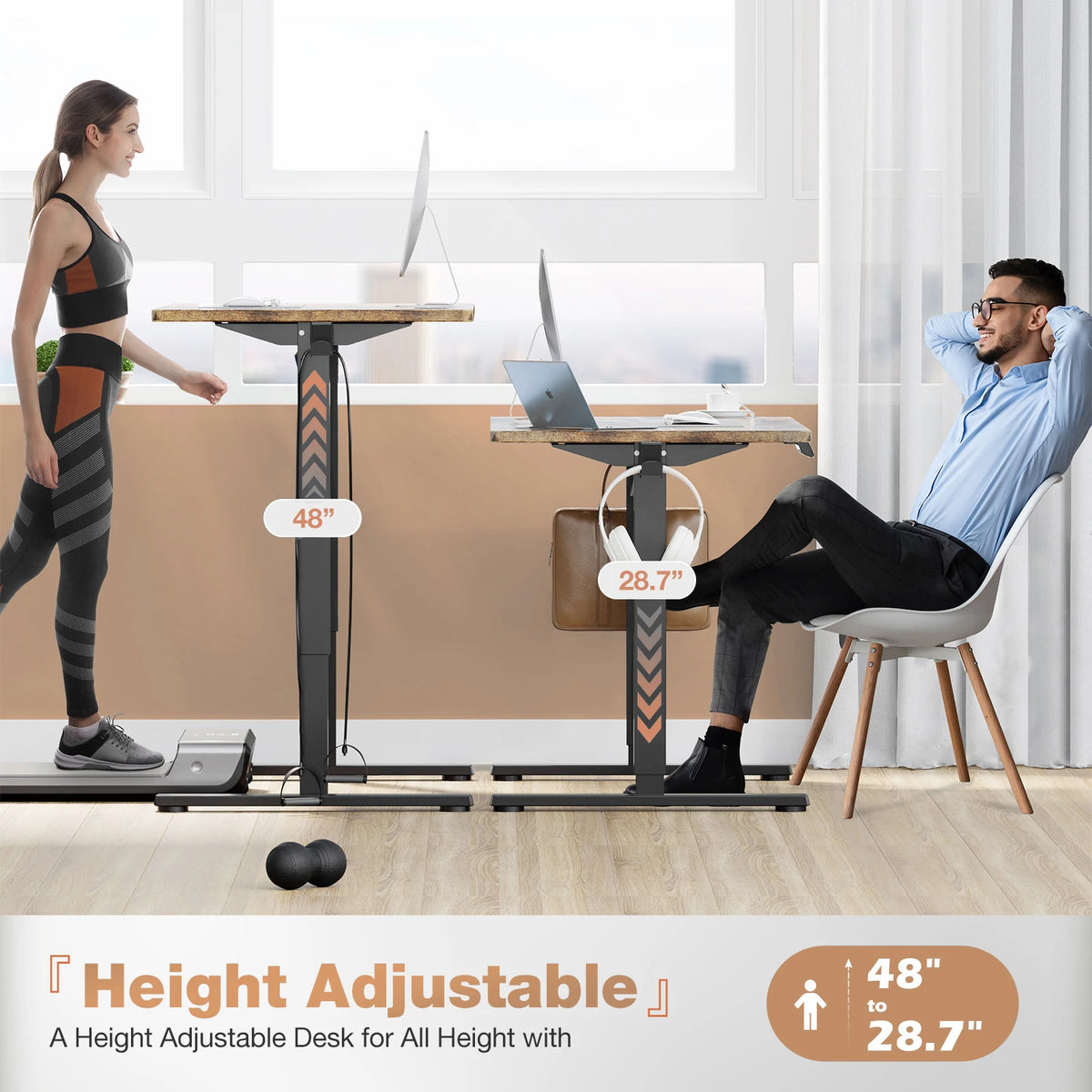 JHK 63" x 24" Electric Standing Desk - 28.35"-46.46" Height, 3 Memory Presets, 154 lbs Capacity, Anti-Collision, EPA/CARB, Oak/Black/White/Rust