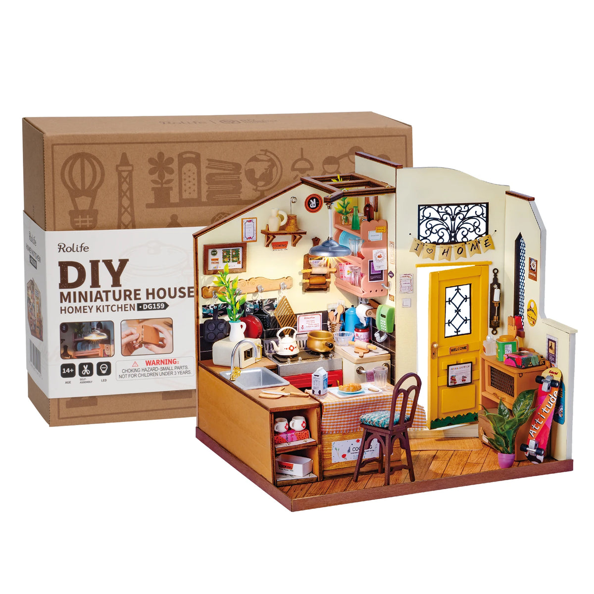 Rolife Cozy Kitchen DIY Miniature House Kit – 3D Wooden Puzzle Dollhouse, LED Lighting