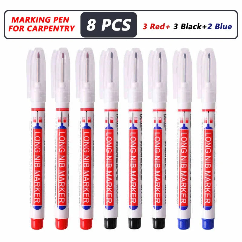 20mm Deep-Reach Long Nib Marker Pen for Wood & Metal — Waterproof Carpenter Marking Pen, 13.7cm (5.4in), Multi-Pack (1–40 pcs)