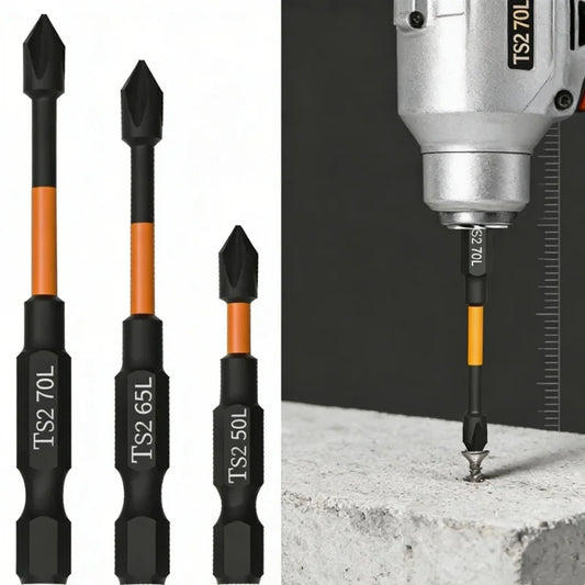 3-Pack S2 Impact Magnetic Phillips (Cross) Screwdriver Bits 50/65/70mm Anti-Slip for Electric Drills