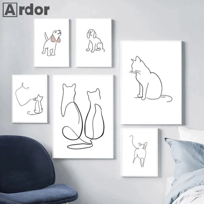 Abstract Pet Dog Cat Poster Canvas Painting Line Drawing Wall Poster Black White Minimalist Art Prints Nordic Picture Home Decor