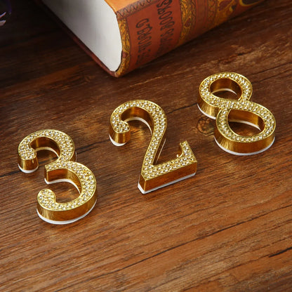 1PCS Metal House Number with Imitation Diamond Self-Adhesive Door Numbers for Apartment Hotel Home Mail Box Label Outddoor #0-9