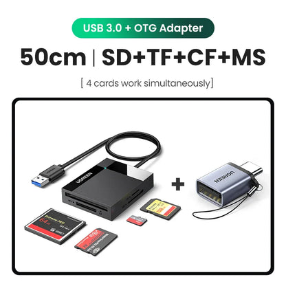 4-in-1 USB 3.0 & USB-C Card Reader – SD / MicroSD (TF) / CF / MS Multi-Card Adapter, OTG for Laptop PC Tablet
