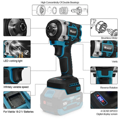 Brushless Cordless Impact Screwdriver, Rechargeable Multifunctional 18V Battery Compatible Power Tool