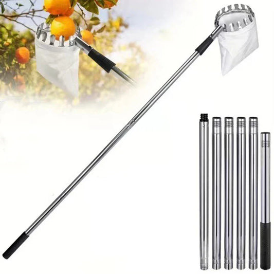 Telescopic Fruit Picker Pole 1.6/2.4/3.2/4M (5.2/7.9/10.5/13.1 ft) Stainless Steel Orchard & Garden Picking Tool