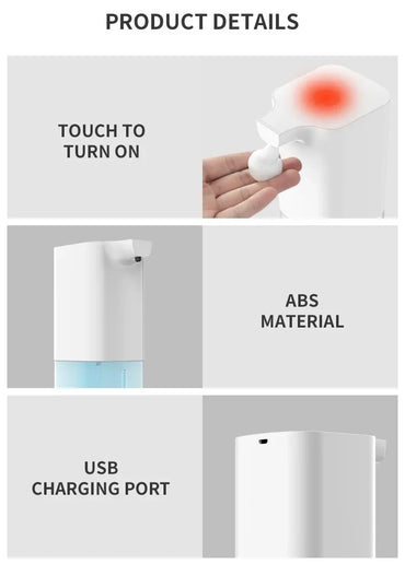 Automatic Infrared Foam Soap Dispenser 350ml (11.8 fl oz) - USB Rechargeable Touchless Hand Soap Pump for Kitchen & Bathroom