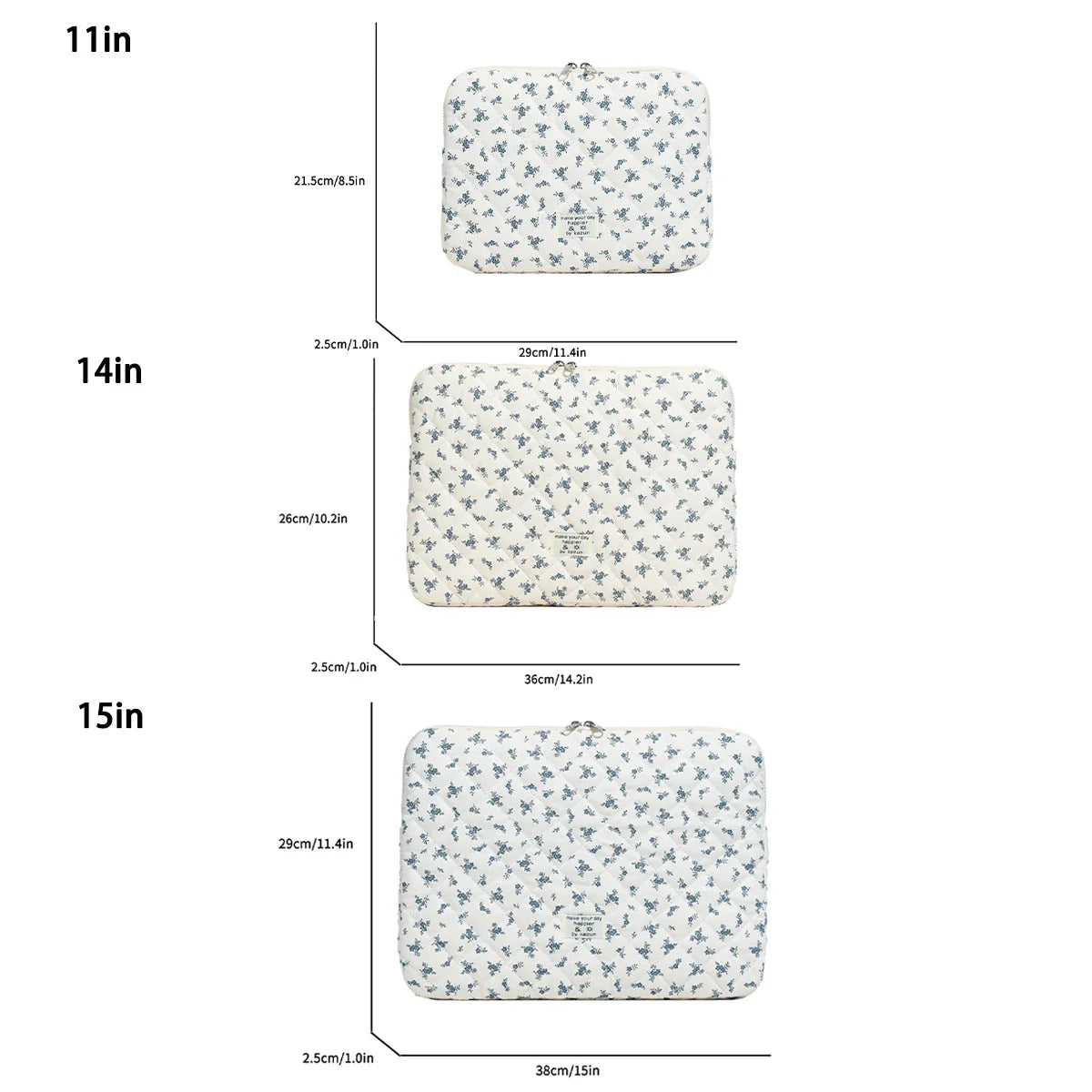 Quilted Flower Print Laptop Sleeve 11–15 Inch — Women & Unisex