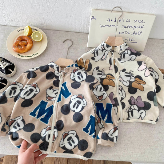 Unisex Kids Cartoon Print Corduroy Jacket - Lightweight Spring & Autumn Coat, Ages 0-6 Years