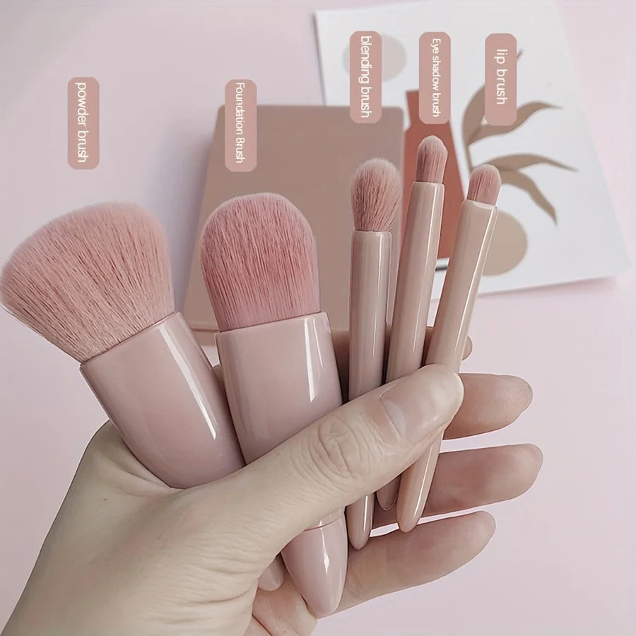 5-Piece Dusty Rose Pink Makeup Brush Set - Soft Synthetic Bristles for Foundation, Blush & Eyeshadow, Gift-Ready Beauty Kit