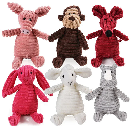 Dog Chew Toy Corduroy Plush Squeaky Molar Tooth Cleaner Training Toy for Large Dogs Monkey and Pig Designs