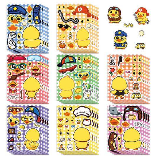 8/16/24 Stück Cartoon Gelbe Ente Spielzeug Puzzle Aufkleber Süße Gesichtsveränderungsaufkleber DIY Wasserdichte Cartoon Schreibwarenaufkleber
