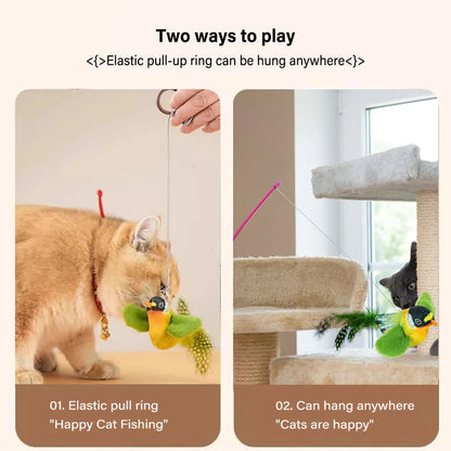 Interactive Feather Bird Cat Toy — Wall-Hanging Sounding Cat Teaser with Catnip
