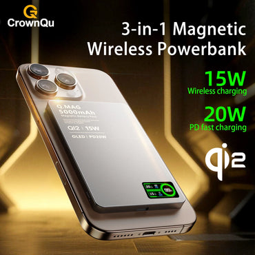 3-in-1 Magnetic Qi 2.1 Wireless Power Bank 10000mAh USB-C 20W PD & 15W Magnetic Charging for Phones, Smartwatch & Earbuds