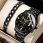 Men's Stainless Steel Quartz Wrist Watch with Calendar – 41mm Round Business Dress Watch