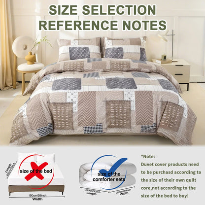 3-Piece Patchwork Print Duvet Cover Set — Soft Skin-Friendly Polyester Bedding (1.0–2.0 m | 3.3–6.6 ft)