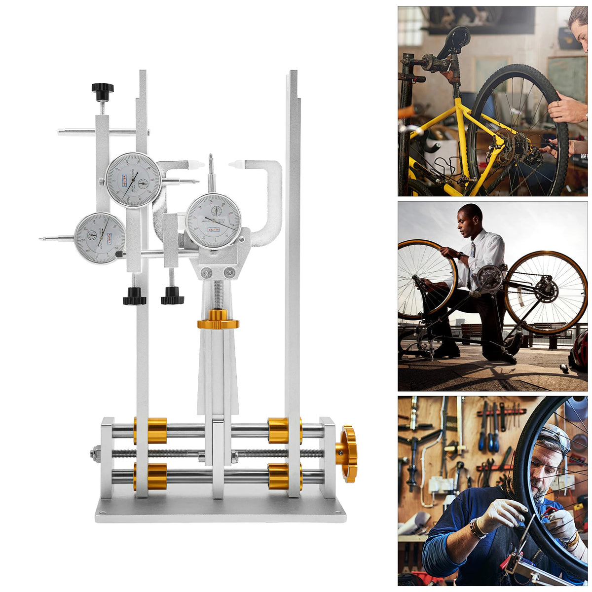 Professional Bicycle Wheel Truing Stand with 3 Gauges, 10–29 in