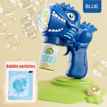 6-Hole Dinosaur Bubble Machine with Lights — Automatic Electric Bubble Gun & Soap Blower for Kids
