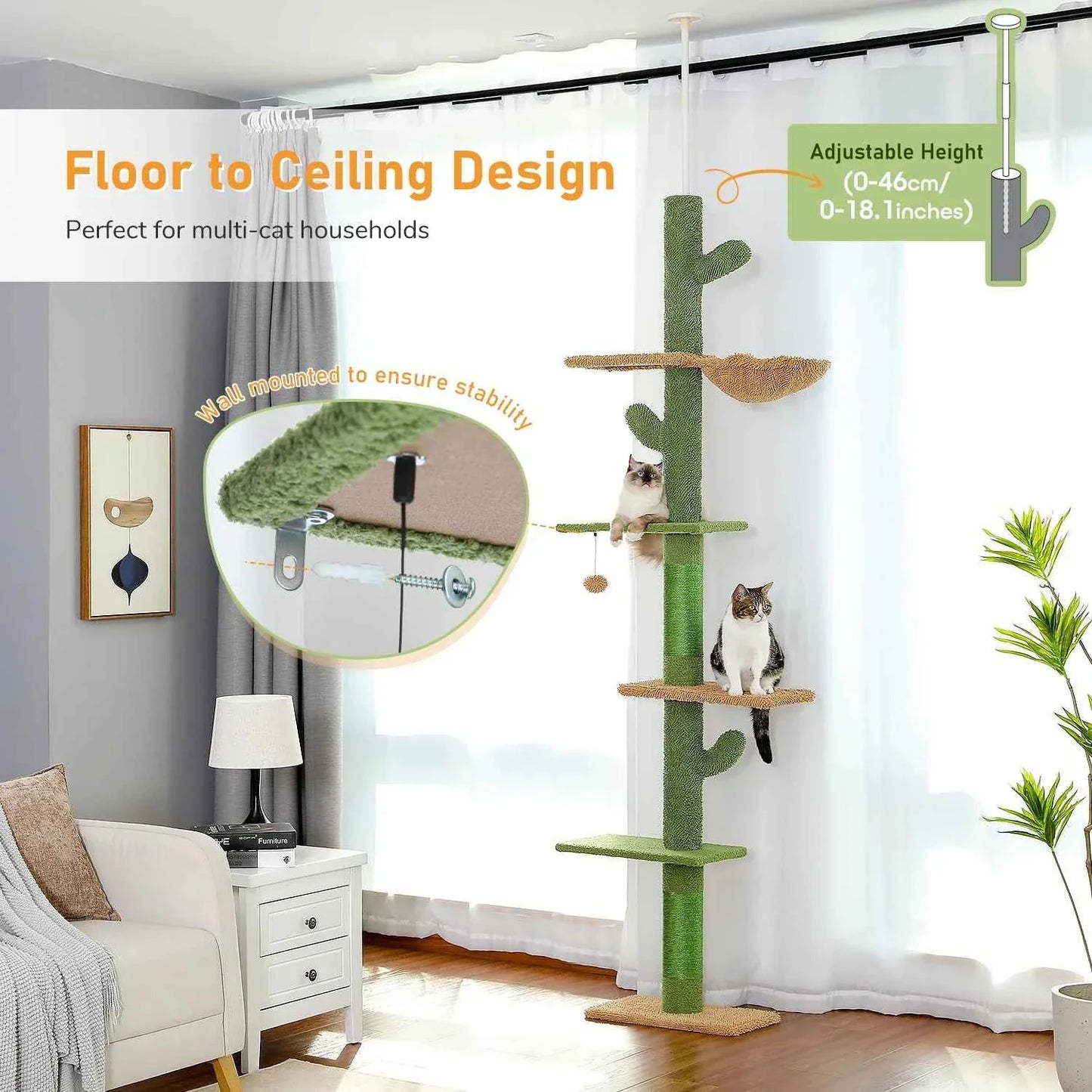 5 Tier Cat Tree Tower with Scratching Posts & Hammock