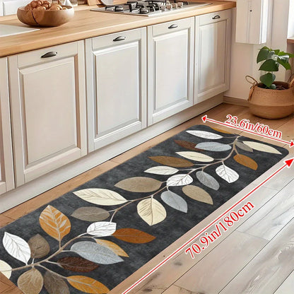 VIKAMA Leaf Pattern Gradient Grey Kitchen Rug Doormat Welcome Mat Runner Rug Winter Rug For Bedroom Warm Carpet For Live Room
