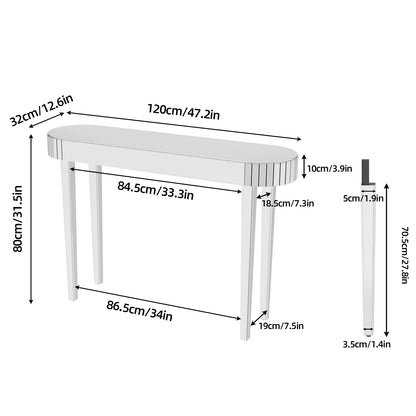 BINGOPAW Mirrored Console Table - 47.2" Silver Glass Entryway Hall Table, MDF + Glass, Modern Minimalist