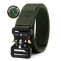 Unisex Tactical Nylon Canvas Belt with Compass, Durable Outdoor & Jeans Belt 1.5 in (3.8 cm) Wide