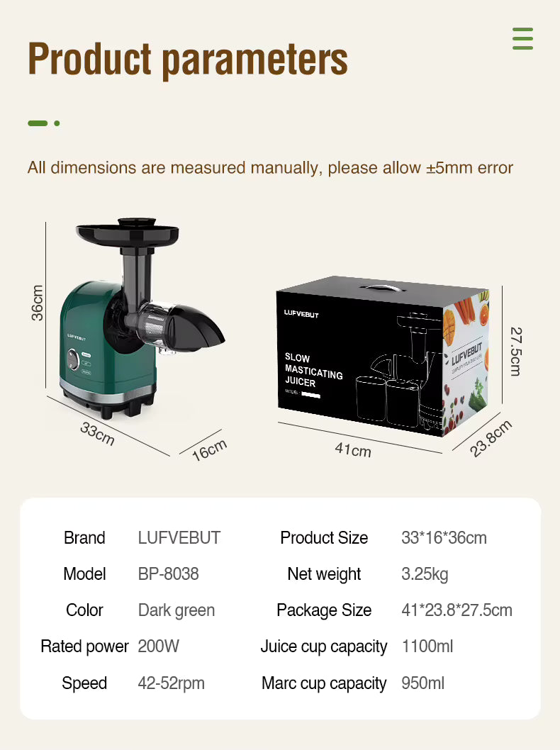 LUFVEBUT BP-8038 Slow Masticating Juicer, 200 W