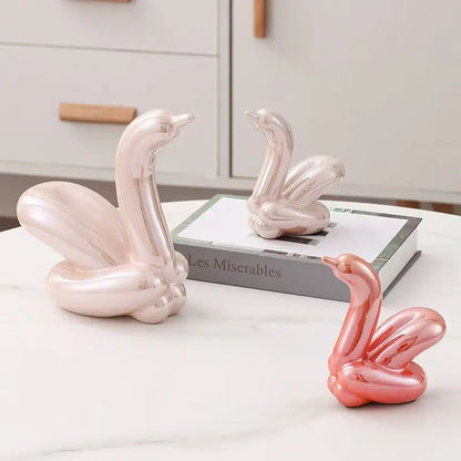 13.4cm Mini Creative Balloon Swan Abstract Ceramic Ornament Sculpture Study Room Statue Home Office Accessories Decoration Gift