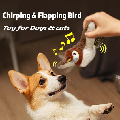 Rechargeable Interactive Cat Toy – Touch-Activated Chirping Flapping Bird Plush with Catnip