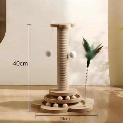 Solid Wood Cat Turntable Toy with Sisal Scratching Board and Rolling Ball - Interactive Cat Scratcher Column