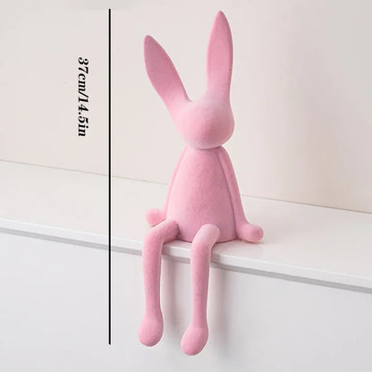Resin Flocked Rabbit Statue Animal Sculpture Handmade Bunny Decor Cute Easter Gift Figurine Elegant Tabletop Ornament