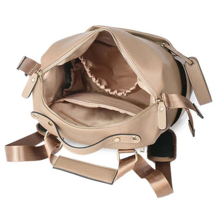 PU Leather Diaper Bag — Large Capacity Maternity Backpack with Changing Pad & Detachable Stroller Straps