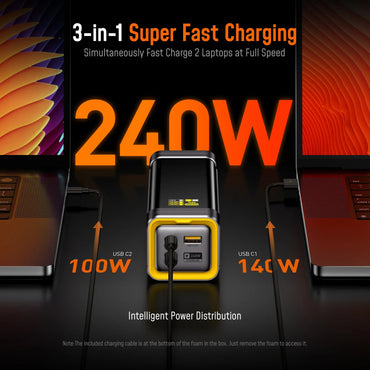 240W 27,600mAh LED Display Power Bank - Dual 140W USB-C, USB-A Ports, Includes 3ft (0.91m) 140W USB-C Cable